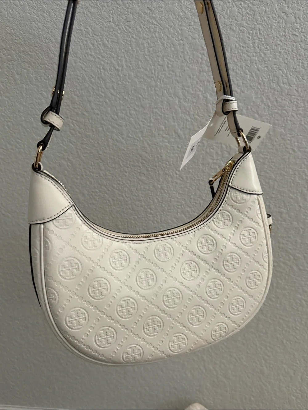Tory Burch Cream T Monogram Crescent Shoulder Bag